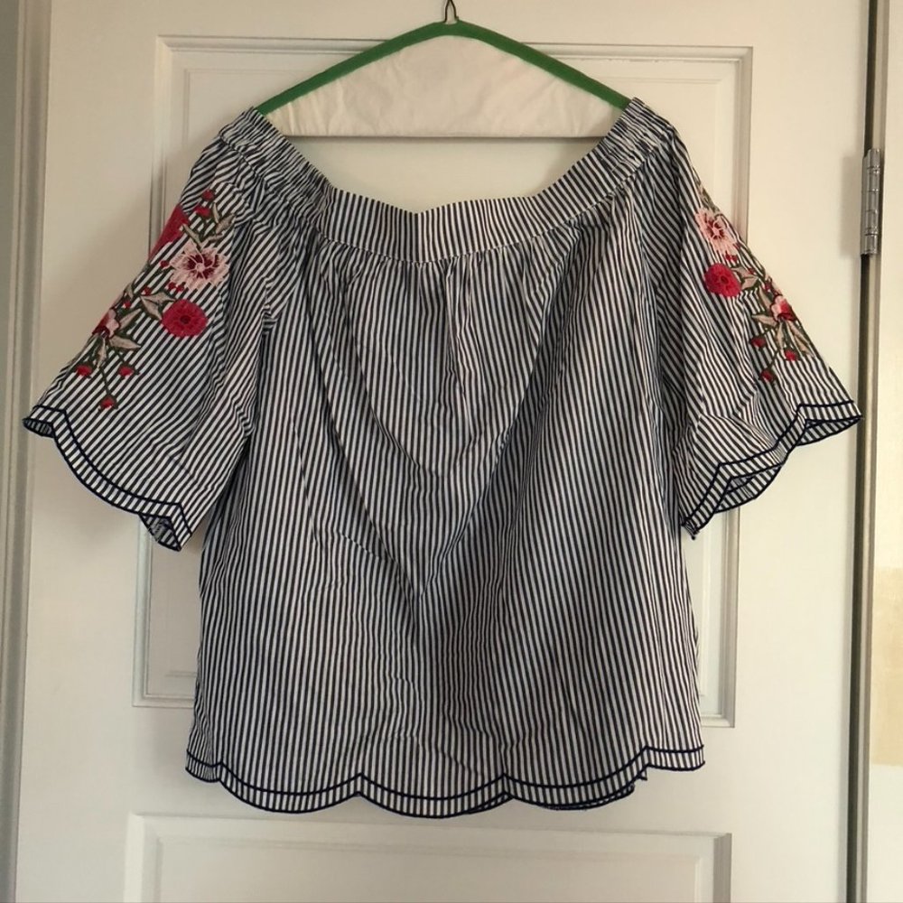 Tribal  Yarn-Dye Stripe Woven Off Shoulder Top
